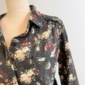 Etienne Marcel Floral Long Sleeve Shirt Dress Med Belted Designer Dark Utility